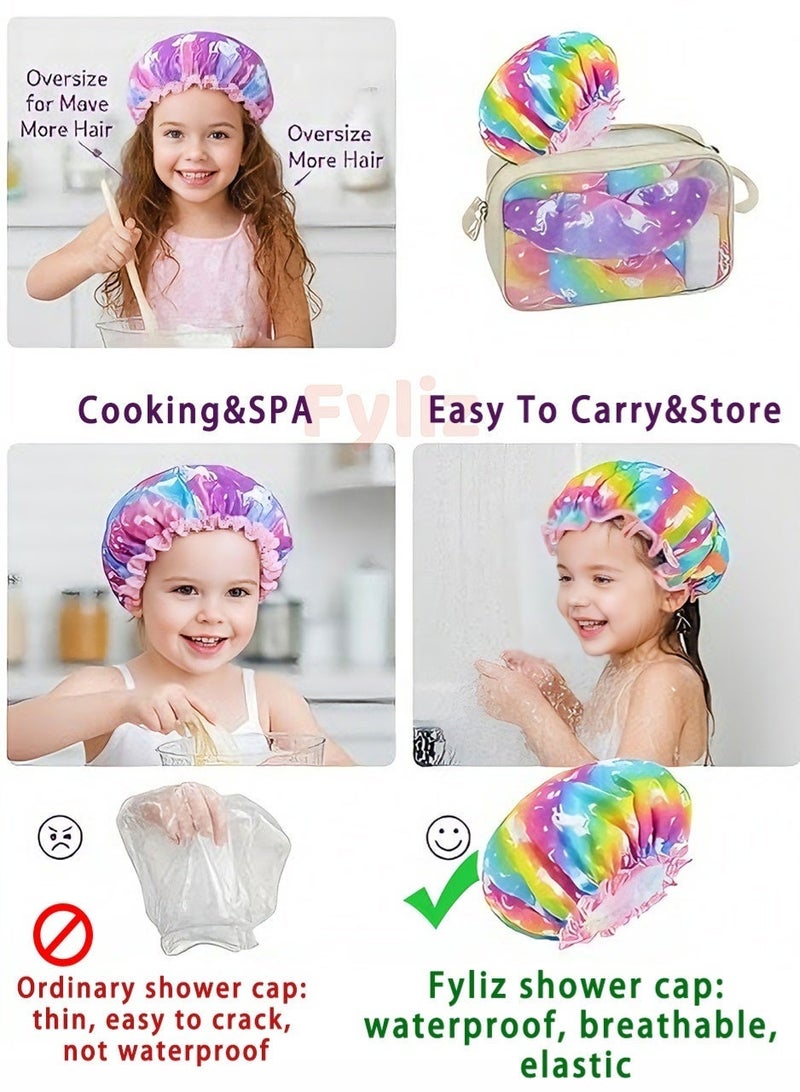 Fyliz Little Boys and Girls Shower Cap - Cute Rainbow Long Hair Children's Adjustable Waterproof Toddler Head Cap For Kids While Taking Shower - Image 4